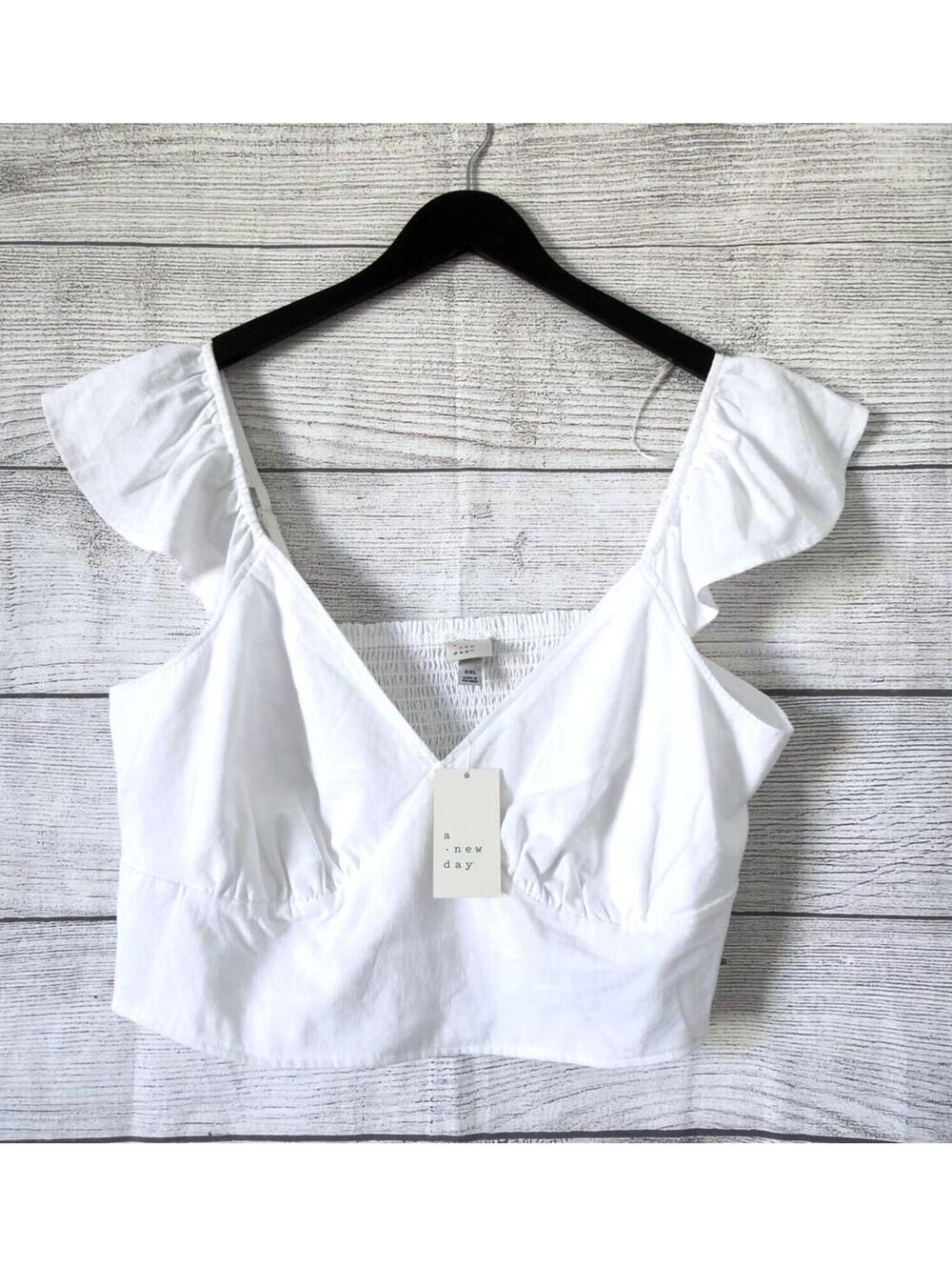 A New Day White V Neck Crop Top Women Size XXL